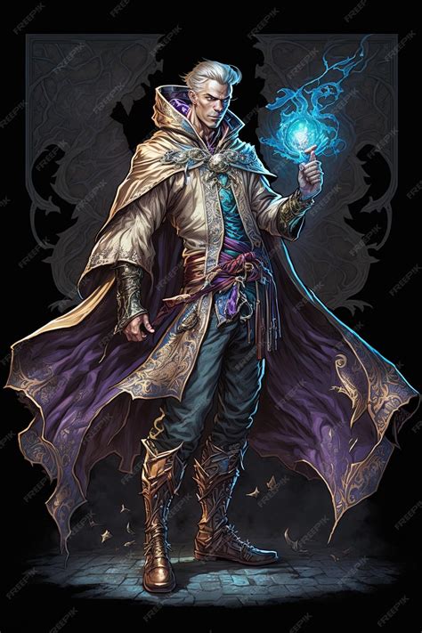 Premium Photo Full Body View Of A Beautiful Male Sorcerer Illustration Magic Sorcerer