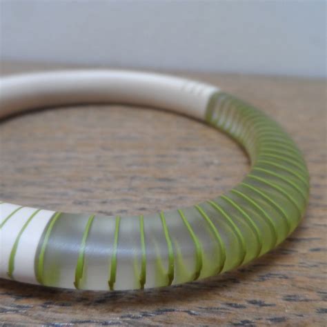 Nude Wangle Bangle With Green Stripes Bangles By Kaz Robertson