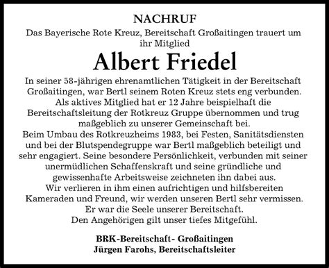 Traueranzeigen Von Albert Friedel Augsburger Allgemeine Zeitung