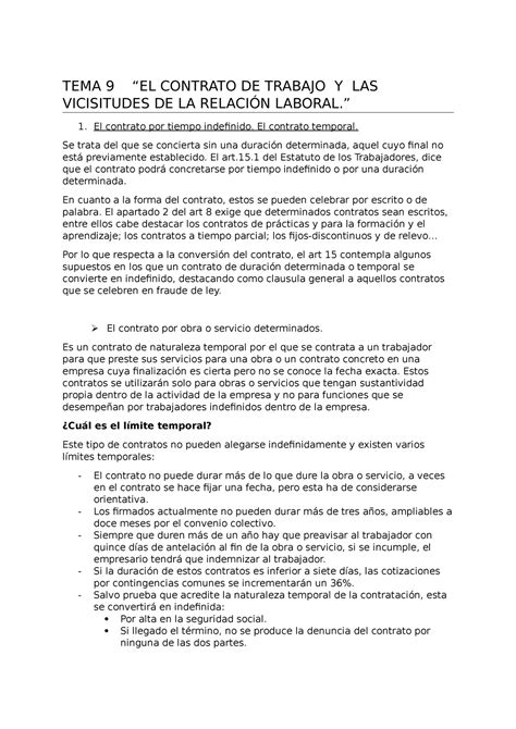 TEMA 9 El contrato de trabajo y las vicisitudes de la relación laboral