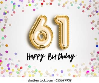 61st Birthday Celebration Gold Balloons Colorful Stock Illustration