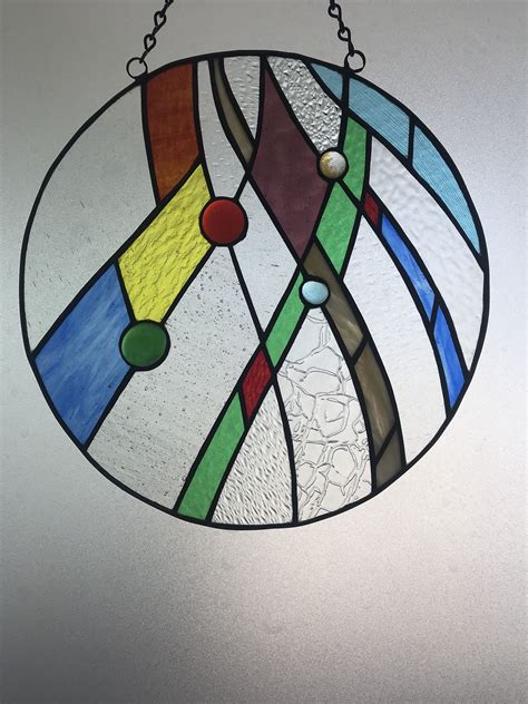 Stained Glass Art Panel Round Abstract Textured Sun Catcher Etsy