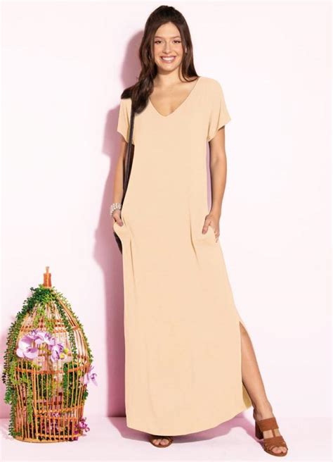 Vestido Longo Leve Transpar Ncia Nude Quintess