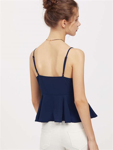 Zip Side Knot Overlay Peplum Cami Top SheIn Sheinside