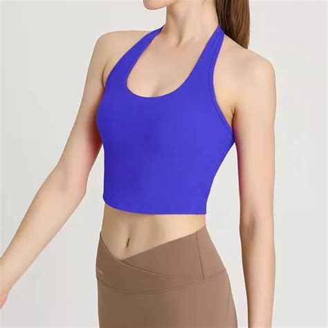 2023 Summer Sexy Sports Bra Rib Sport Top Underwear Women S Running Gathered Bra Hanging Neck