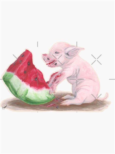 "Pig Eating Watermelon" Sticker by ChePanArt | Redbubble