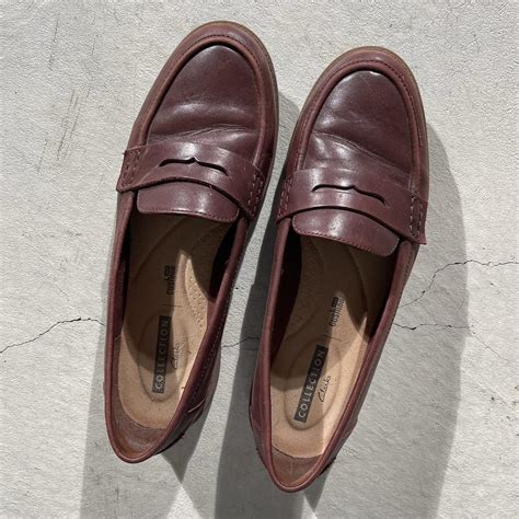 Clarks Womens Burgundy Loafers Depop