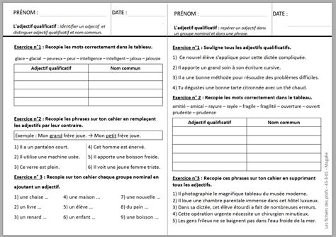 Adjectif Qualificatif Ce Exercices Pdf Avec Corrig Fiche