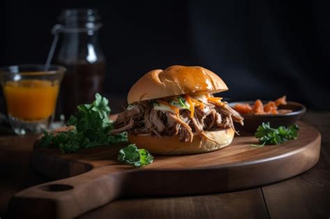 Premium Ai Image American Barbecued Pulled Pork Sandwich Illustration