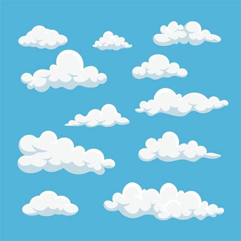 Conjunto De Iconos De Nubes Blancas De Dibujos Animados Aislado Sobre