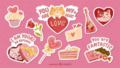 Valentines Day Cute Ts Sticker Set Vector Download