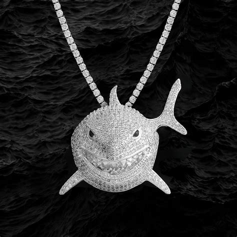 Tekashi 6ix9ines Iced Out Shark Pendant Necklace Small Size Bling