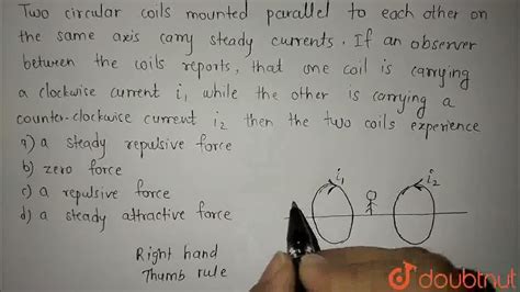 Two Circular Coils Mounted Parallel To Each Other On The Same Axis Carry Steady Currents If An