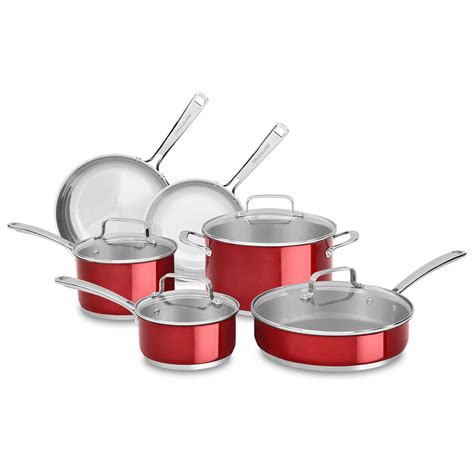 Kitchenaid Stainless 10 Piece Steel Cookware Set Candy Apple Red Cookware Sets For The Home