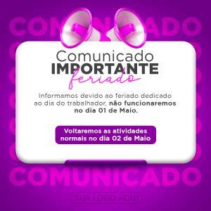 Social Media Comunicado Feriado Roxo Dia Do Trabalhador Não