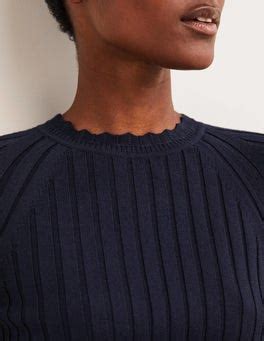 Rib Detail Knitted Midi Dress Navy Boden Us