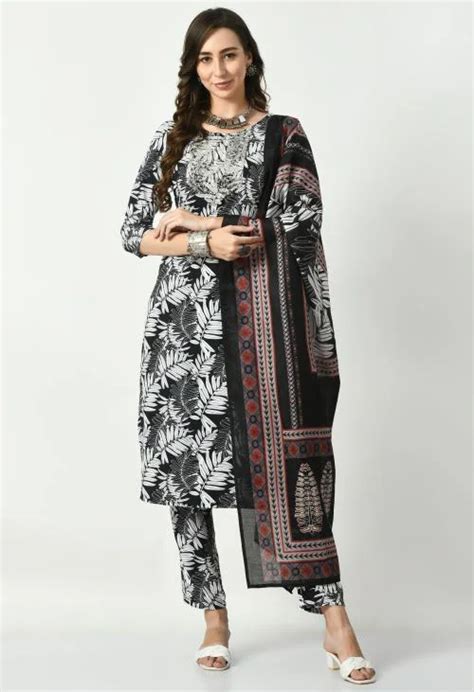 Buy S Majida Black Floral Printed Kurta Set For Women With Dupatta With