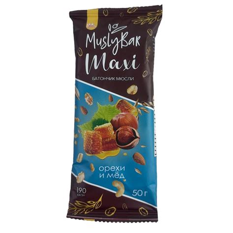 Батончик мюсли MuslyBar Maxi, орехи и мед, 50г - купить в интернет ...