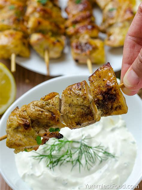 Greek Chicken Skewers With Homemade Tzatziki Sauce Recipe From Yummiest Food Cookbook