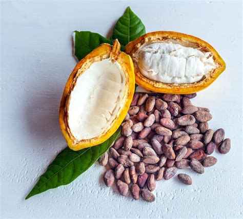 Premium Photo Top View Of Ripe Fresh Slide Cocoa Pods Half In Cut