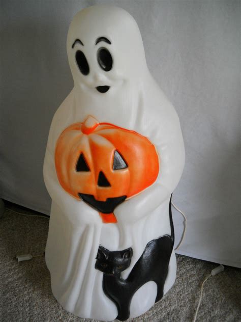 Vintage Empire Halloween Lighted Blow Mold Ghost With Pumpkin And Black