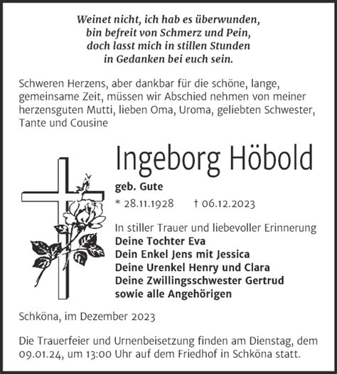 Traueranzeigen Von Ingeborg H Bold Abschied Nehmen De