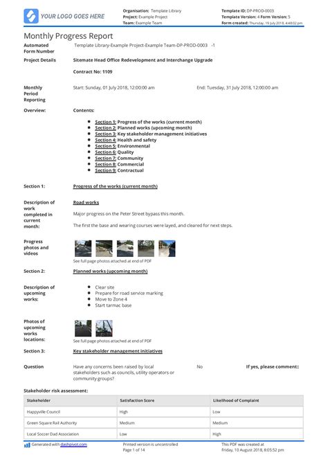 Monthly Project Progress Report Template - Toptemplate.my.id