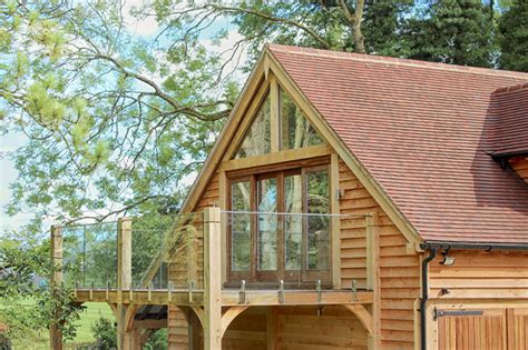 Oak And Glass Framed Balcony American Traditional Garage