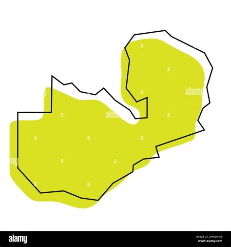 Zambia Country Simplified Map Green Silhouette With Thin Black Contour