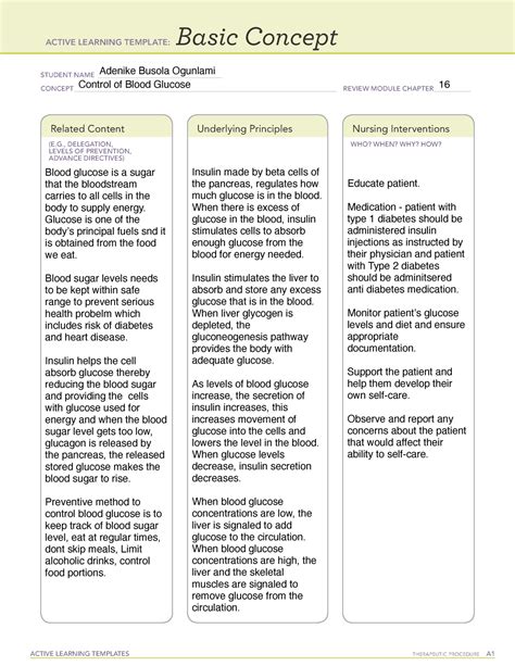 Control Of Blood Glucose Basic Concept Active Learning Templates