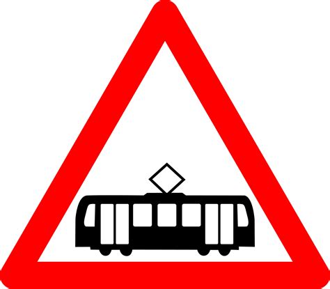 Tramway Crossing Sign Warning Sign Crossing With Tram Tracks Red