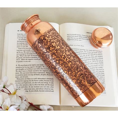 Indian Art Villa Pure Copper Embossed Design Bottle At Piece