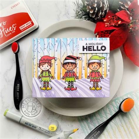 Christmas Elves Card With Digital Stamps And Stenciling Stamping