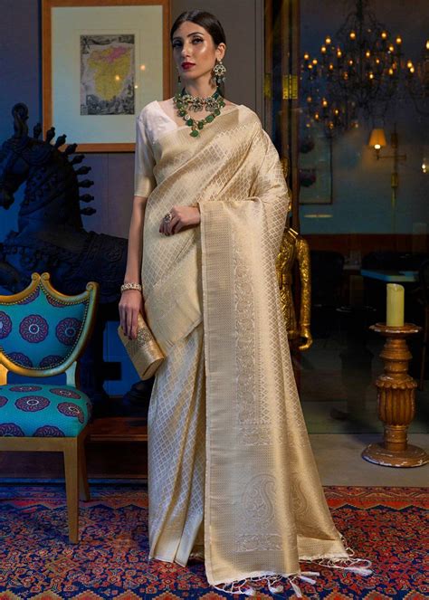 Sabyasachi Designer Silk Saree In Golden Creme Embellished Etsy