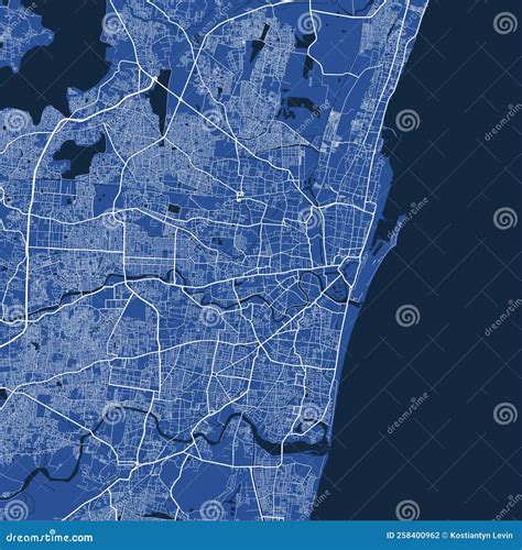 Detailed Map Poster Of Chennai City Linear Print Map Blue Skyline