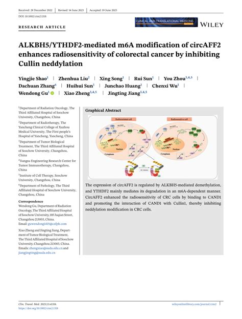 PDF ALKBH5 YTHDF2 Mediated M6A Modification Of CircAFF2 Enhances