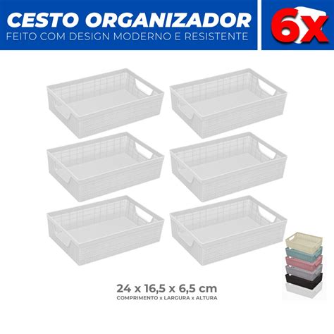 Kit 6 Cestos Organizador Multiuso Armário Lavanderia P 24x16 Submarino