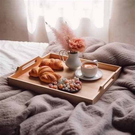 Premium Photo | Romantic Breakfast In Bed On A Wooden Tray