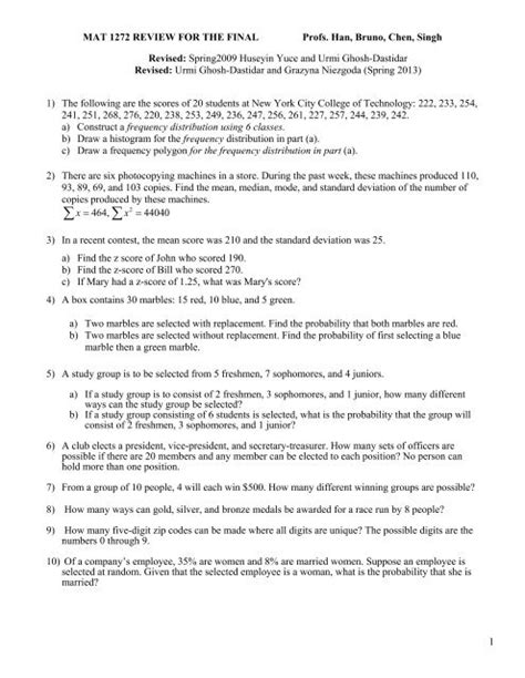 Final Exam Review Sheet City Tech Openlab