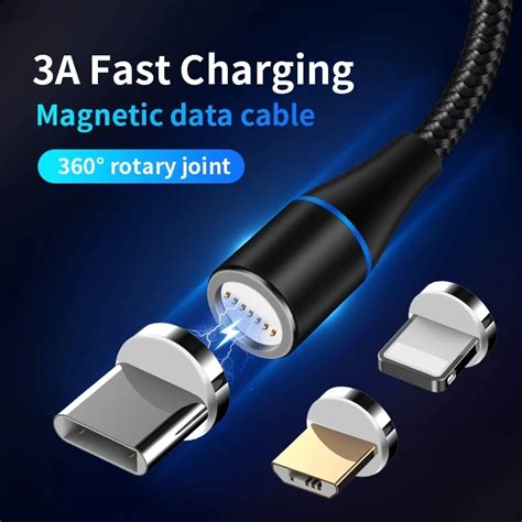 3 In 1 Quick Charge 360 Degree Rotation 3a Magnetic Cable Micro Usb