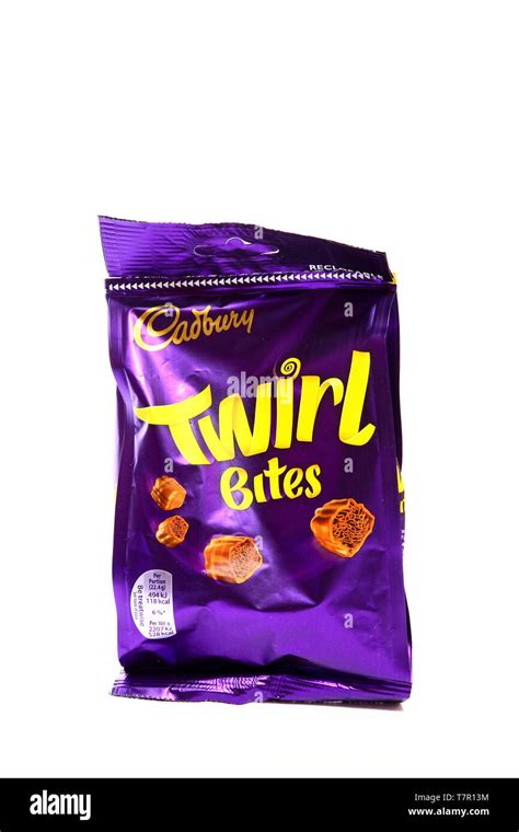 Packet Of Cadbury Twirl Bites Isolated On A White Background Stock