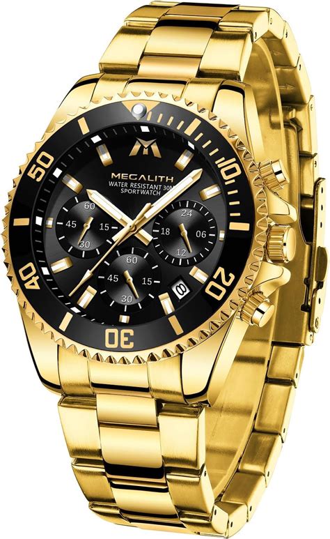 Megalith Mens Watches Gold Stainless Steel Analog Wrist Watch Luxury