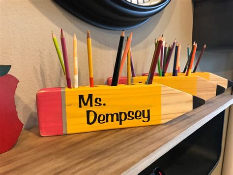 14 Pencil Shaped Pencil Holder Personalized Teacher Etsy