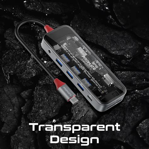 Promate In Transparent Ultra Fast Multi Port Usb C Hub With W