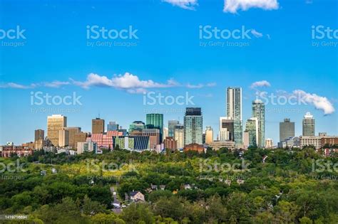 Blue Sky Over The Downtown Edmonton Skyline Stock Photo Download