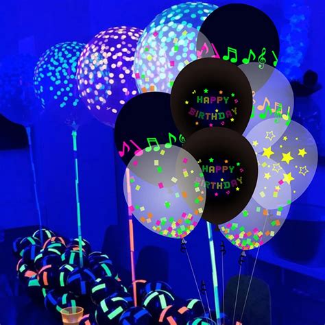 Pcs Neon Happy Birthday Balloons Inch Uv Glow Balloons