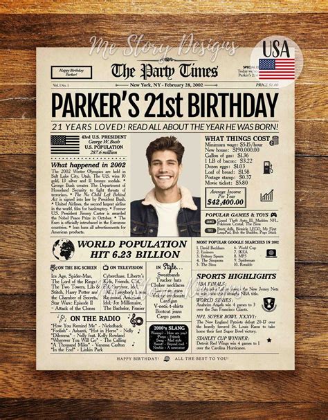 21st Birthday Newspaper Poster Sign 21st Birthday Gift For Etsy