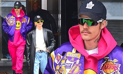 Justin Bieber Sports Hot Pink Sweatsuit While Wife Hailey Watches His