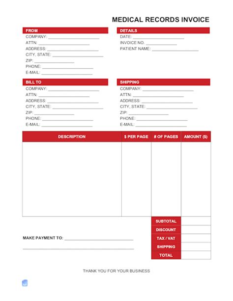 Medical Records Invoice Template Invoice Maker