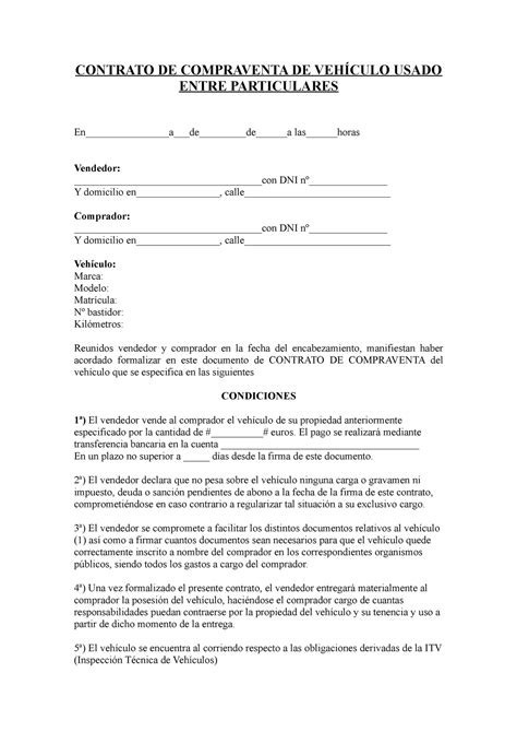 Contrato De Compraventa De Veh Culo Ejemplos Y Formatos Word Pdf